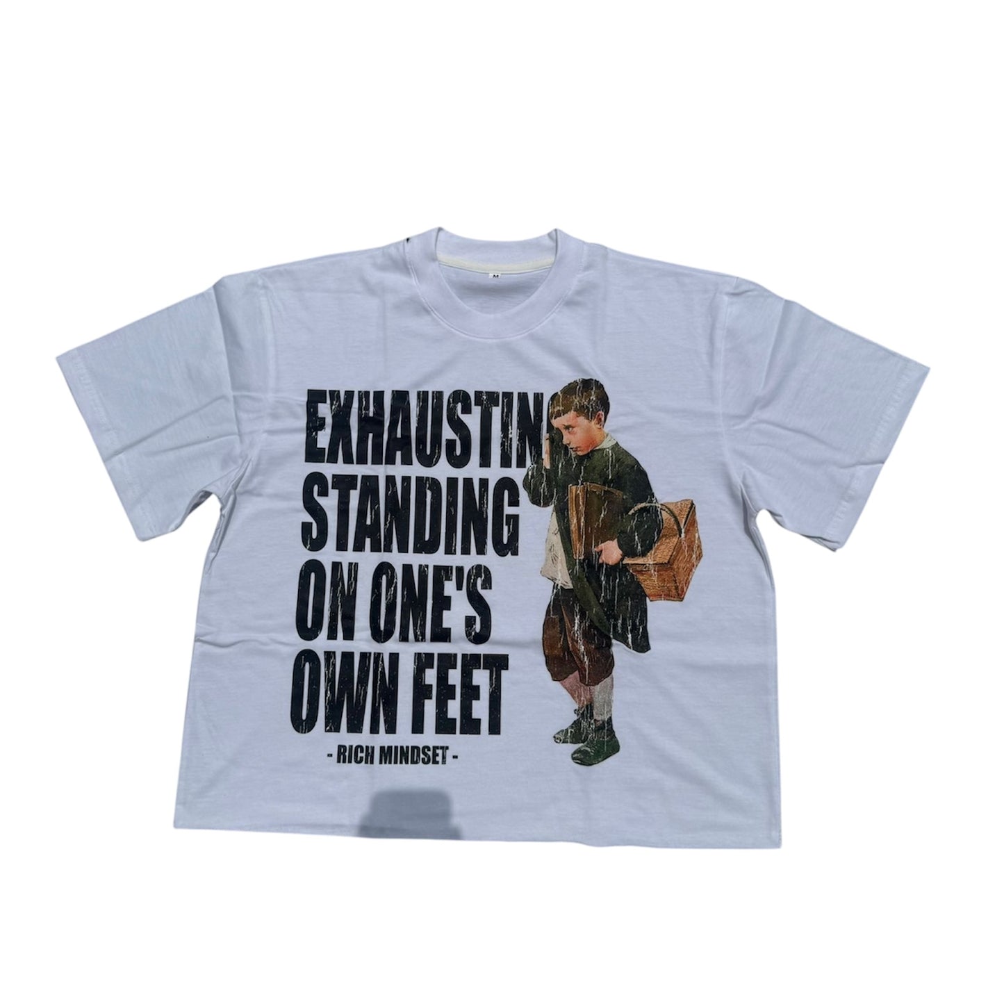Exhausting standing on one’s own feet oversized T