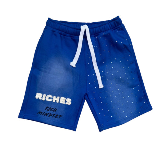 Blue "Riches" Rhinestone Shorts