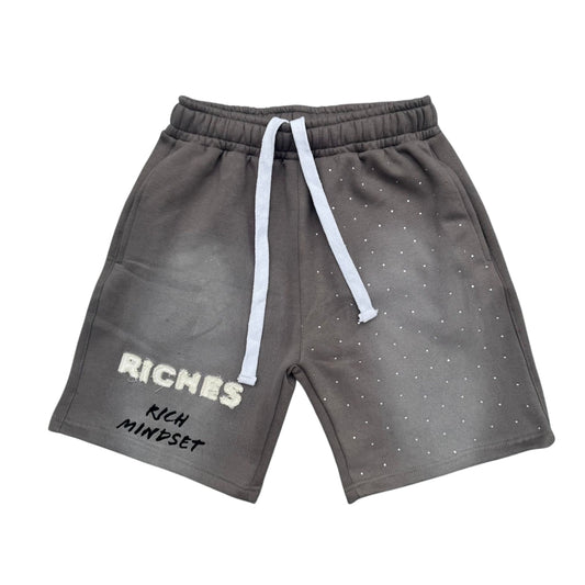 Grey "Riches" Rhinestone Shorts
